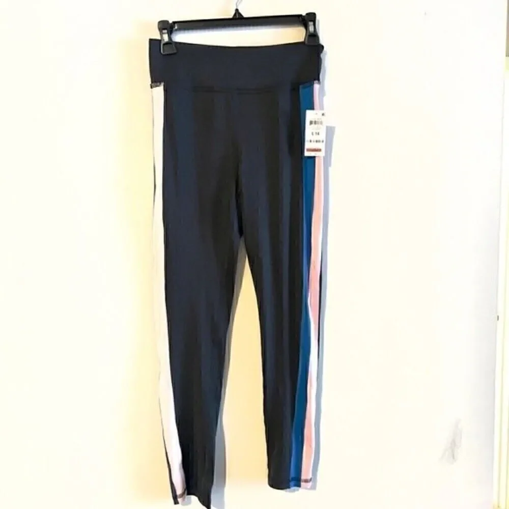 NWT ID Ideology Big Girls Striped Snap Track Pants, leggings Deep Black size 16